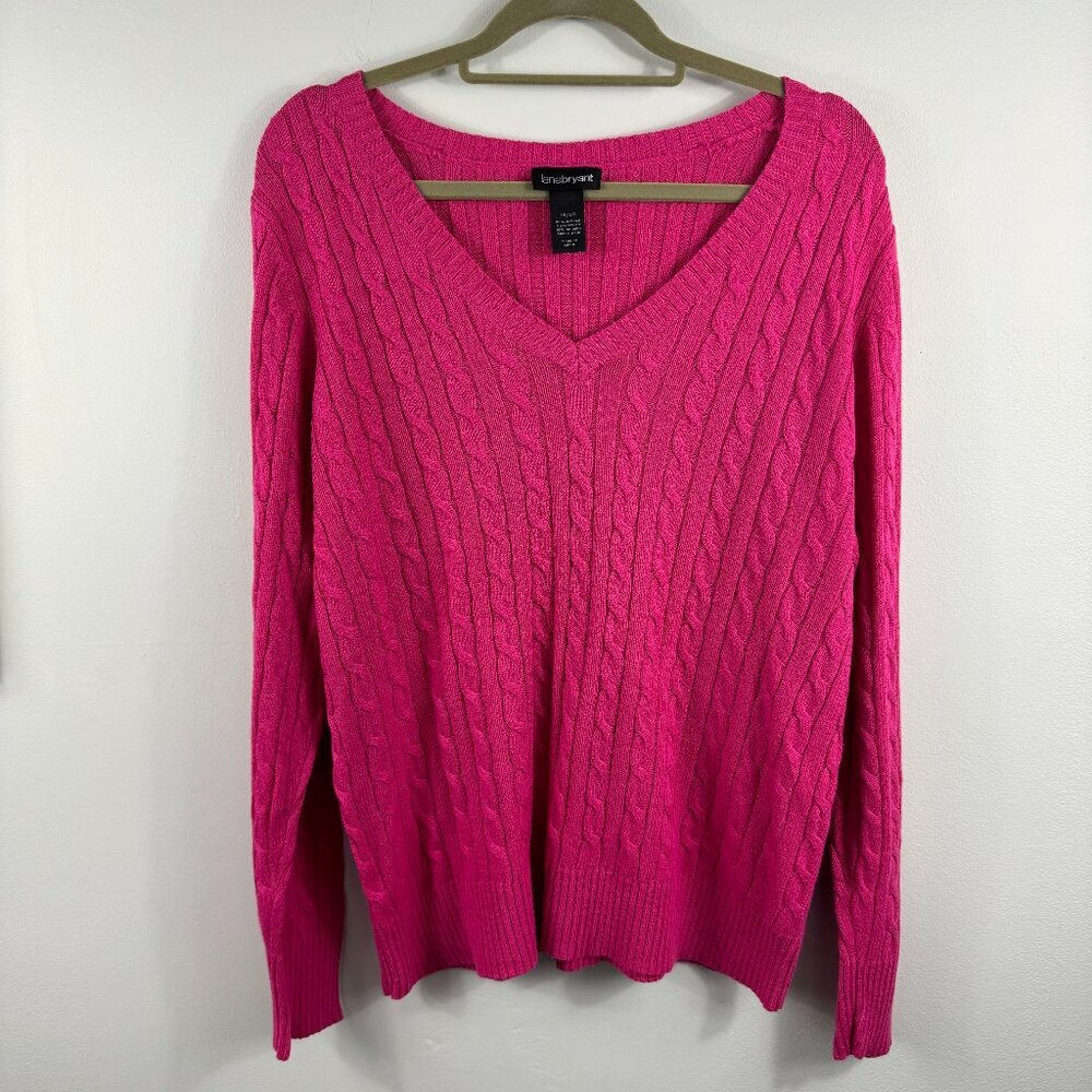 Lane Bryant Angora Rabbit Hair Cable Knit V Neck Pink Sweater Size 18/20